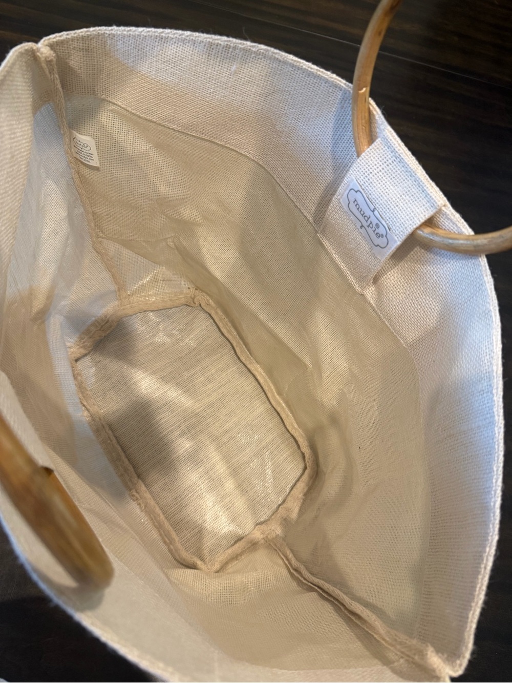 Mud Pie Cream Canvas Tote with Bamboo Ring Handles - Picture 3 of 7